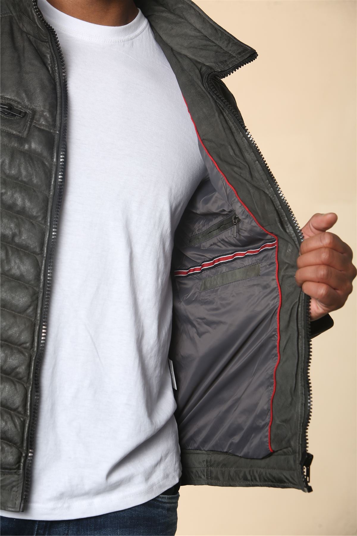 Men's Quilted Puffer Soft Napa Leather Jacket