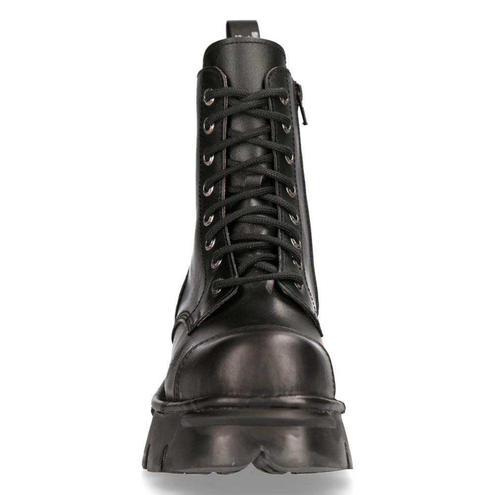 New Rock M-NewMILI083-S19 COMBAT BOOTS Black Leather Military Biker Shoes - Knighthood Store