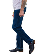 Mens Stretch Denim Jeans Navy Stonewash Black Premium Milano Smart Casual - Knighthood Store