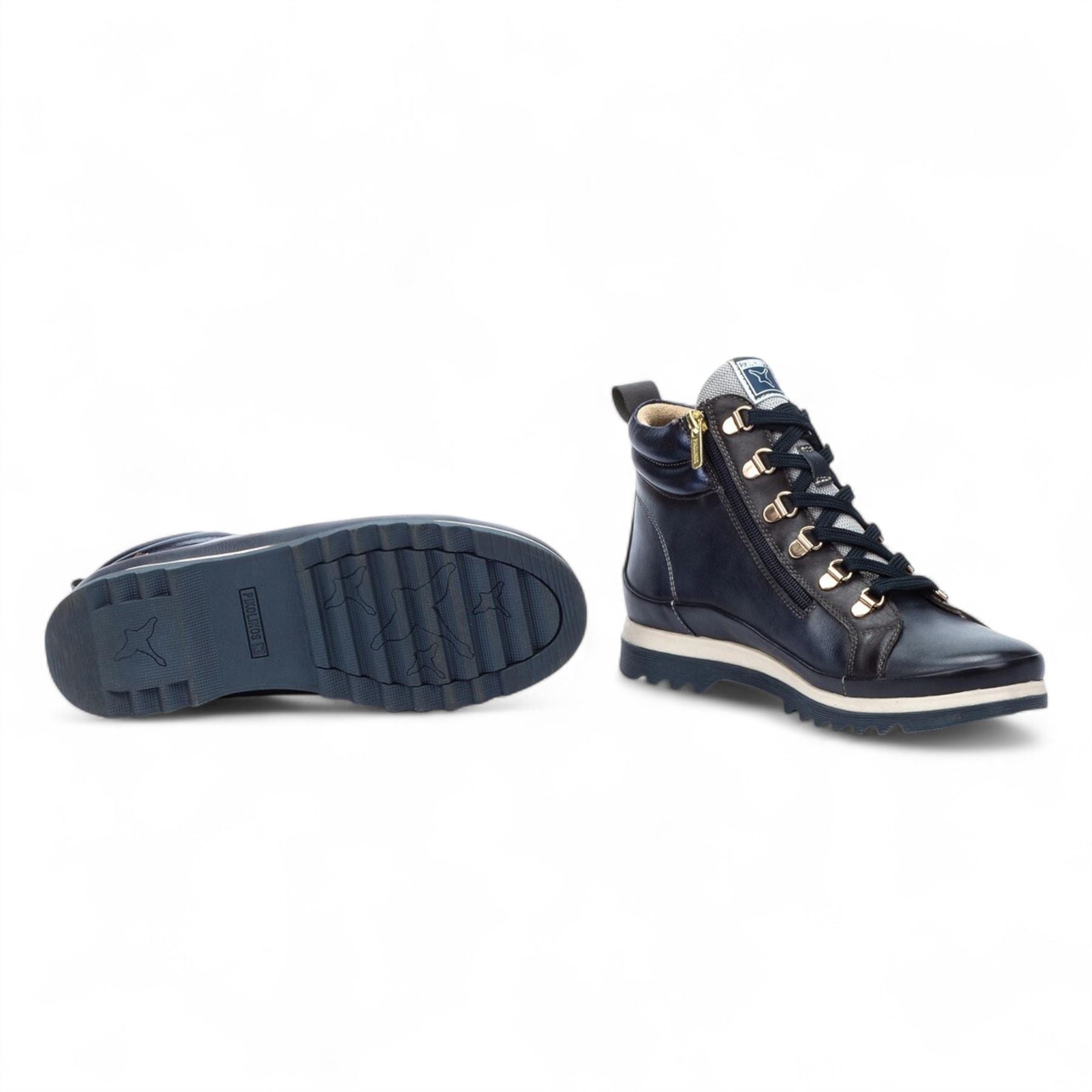 Vigo - Women’s Blue Leather Ankle Trainers Boots