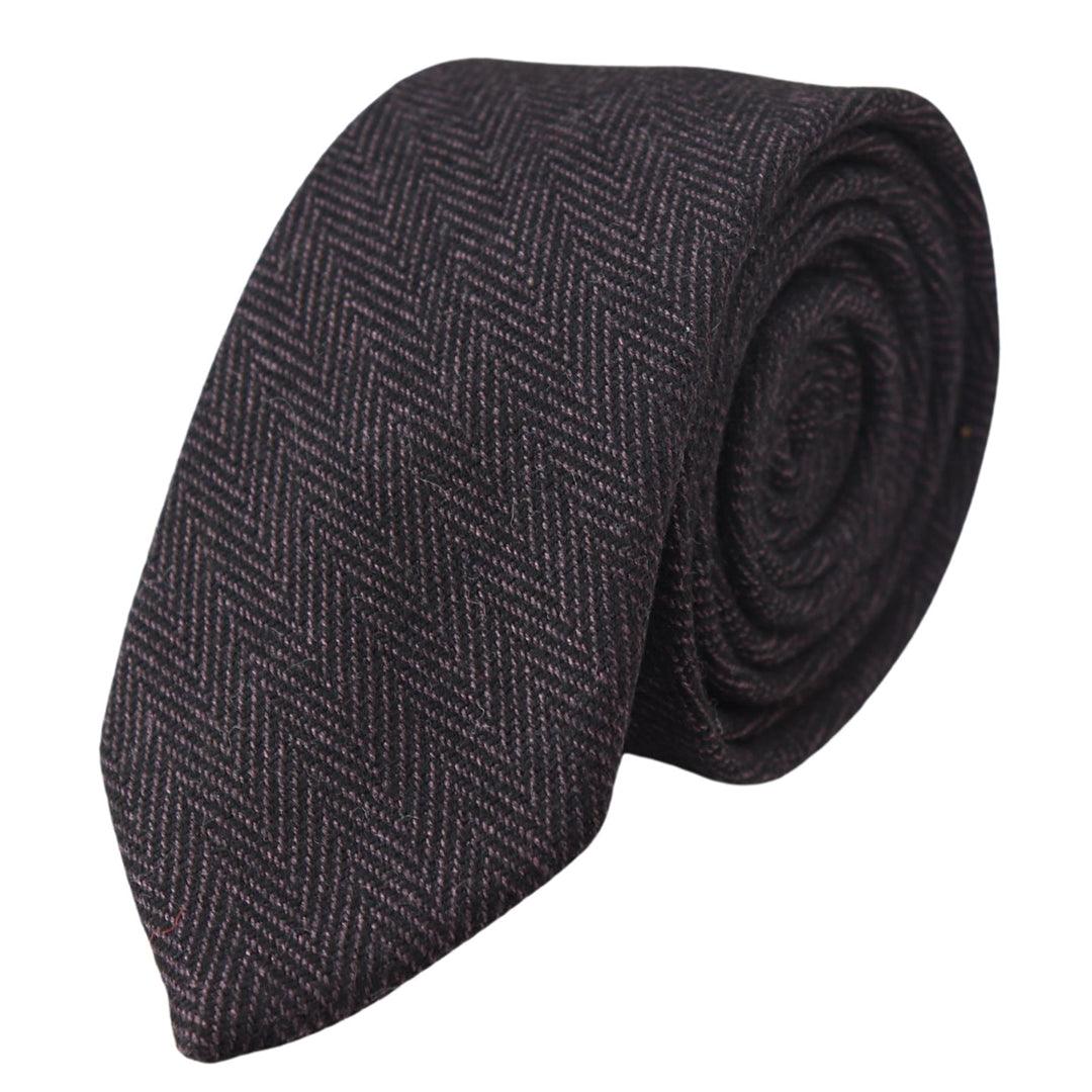 Mens Tweed Herringbone Tie Pocket Square Check Classic Blue Brown Grey Black - Knighthood Store