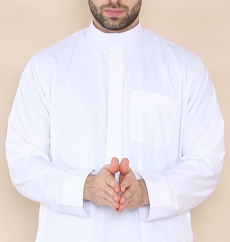 Mens Thobe Jubba Nehru Stand Collar Islamic Clothing Muslim Kaftan Eid Robe Saudi Slim Regular Fit