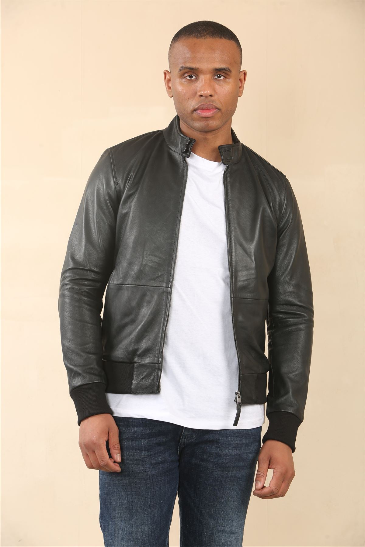 Men's Black Retro Real Leather Bomber Jacket