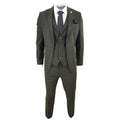 Mens Wool 3 Piece Suit Tweed Olive Green Black Tailored Fit Classic - Knighthood Store