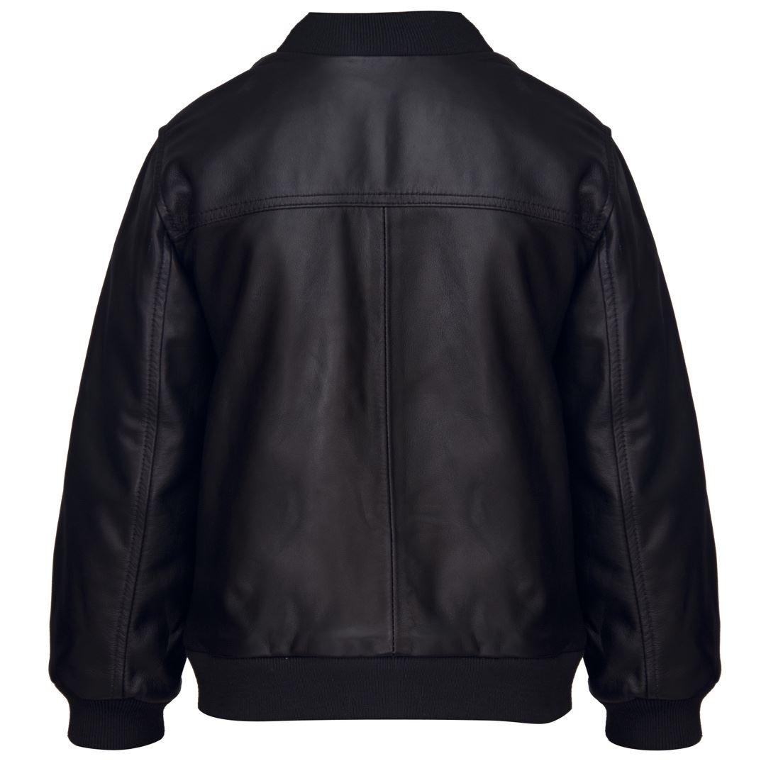 Boys GIrls Kids Unisex Real leather Bomber Style Jacket Varsity Zip Black Blue - Knighthood Store