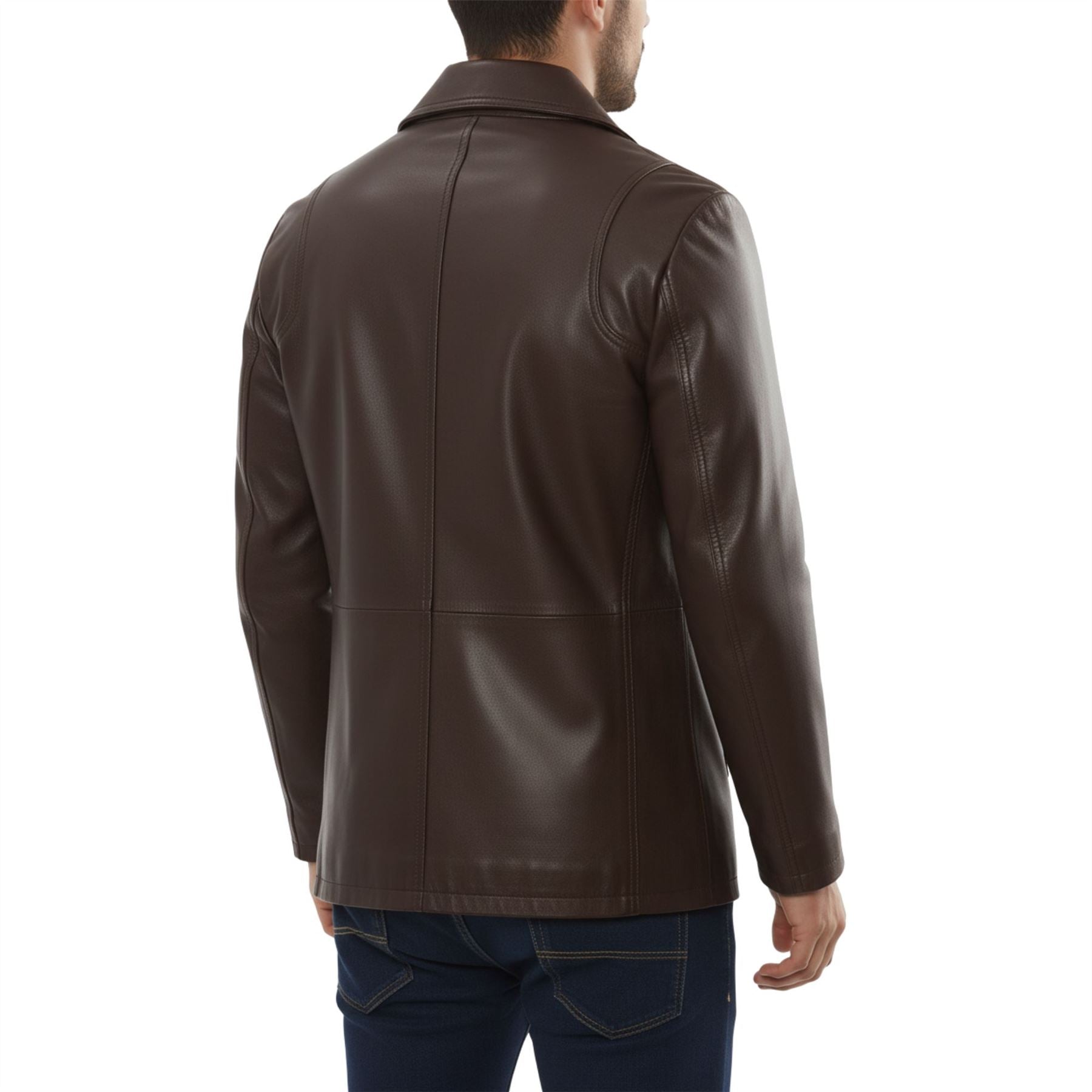 Men's Leather Car Coat Collared Blazer Style Jacket