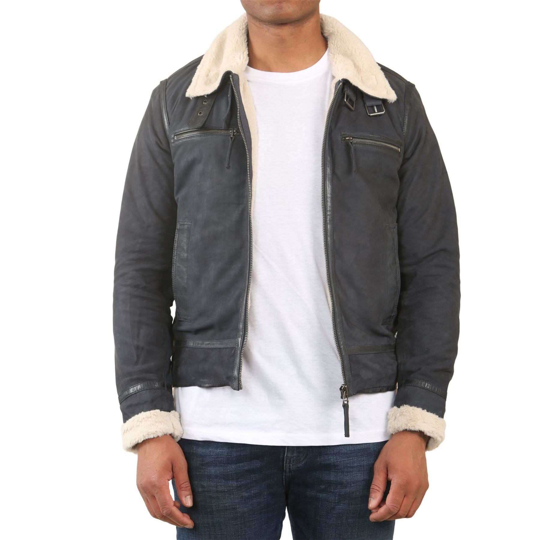 Men's Suede Pilot Aviator Leather Jacket