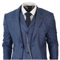 Mens 3 Piece Suit Prince Of Wales Check Blue Tailored Fit Vintage Wedding - Knighthood Store