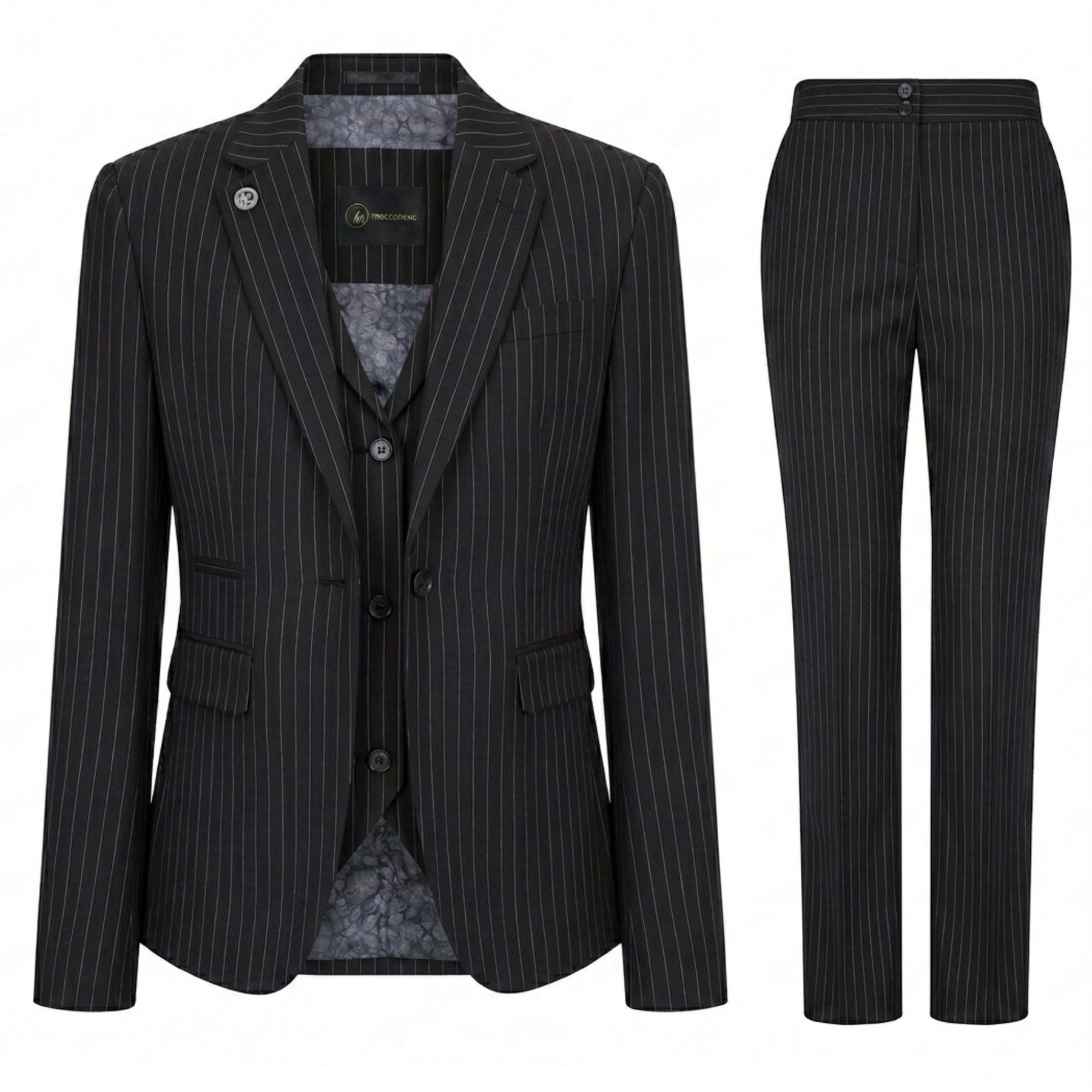 TPW-38 - Women's 3 Piece Black Pinstripe Suit
