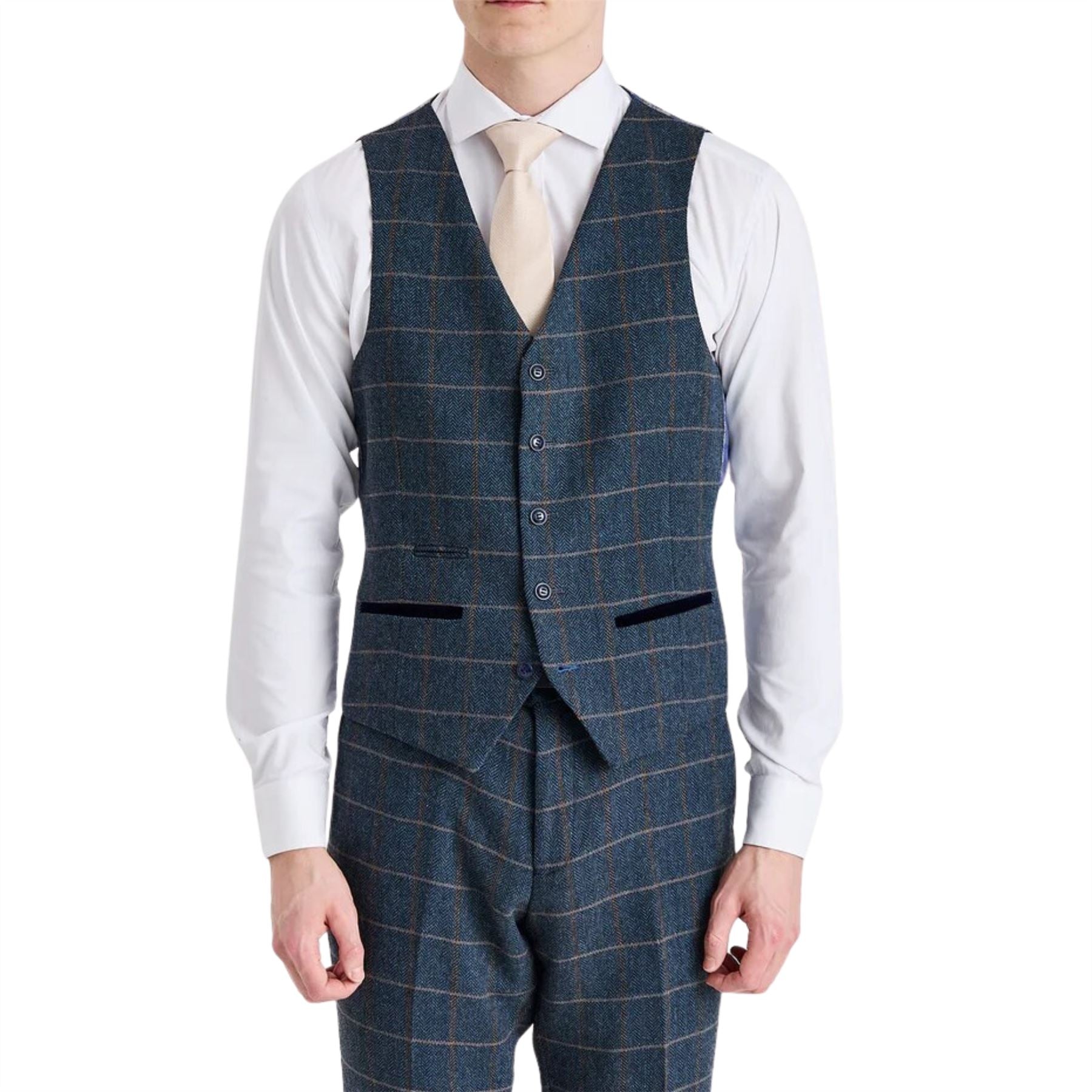 Harris - Men's Navy Tweed Wool Blend Waistcoat