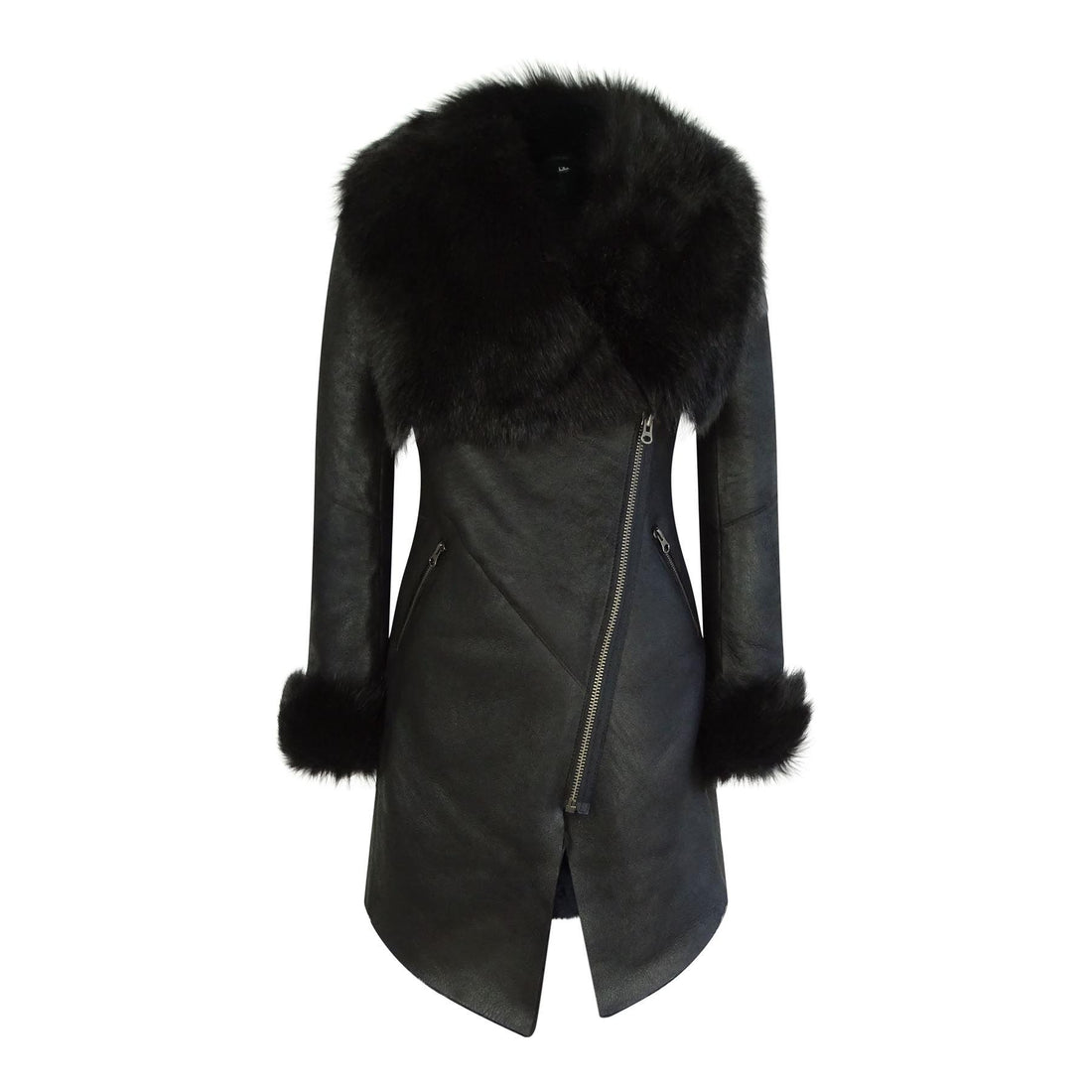 Ladies 3/4 Cross Zip Slim Fit Toscana Genuine Sheepskin Jacket Black Italian Leather - Knighthood Store