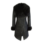 Ladies 3/4 Cross Zip Slim Fit Toscana Genuine Sheepskin Jacket Black Italian Leather - Knighthood Store