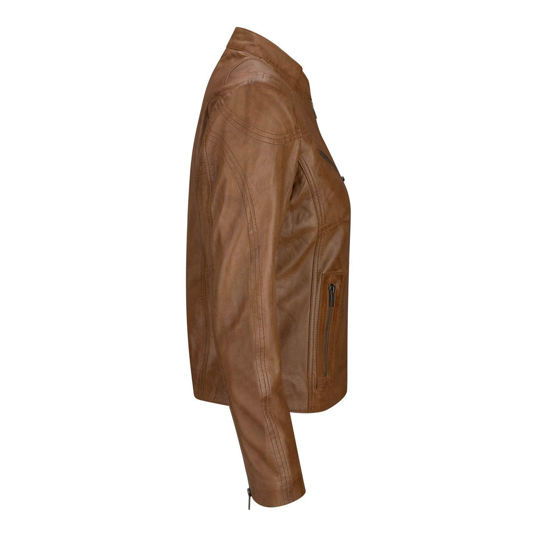 Ladies Real Leather Tan Biker Style Fashion Jacket Size UK 6-20 - Knighthood Store