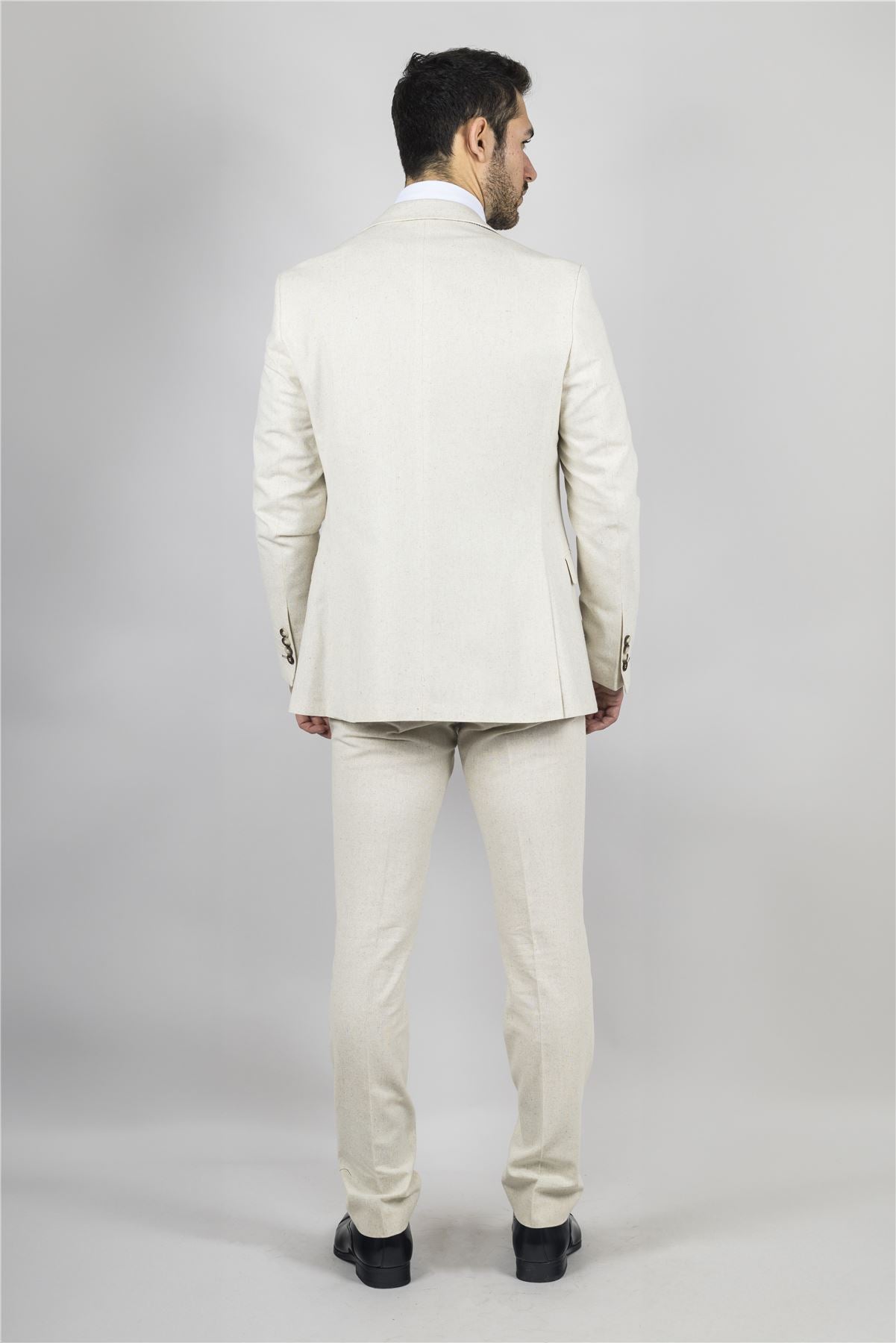 TruClothing TP-21 - Men's Beige 3 Piece Linen Summer Suit