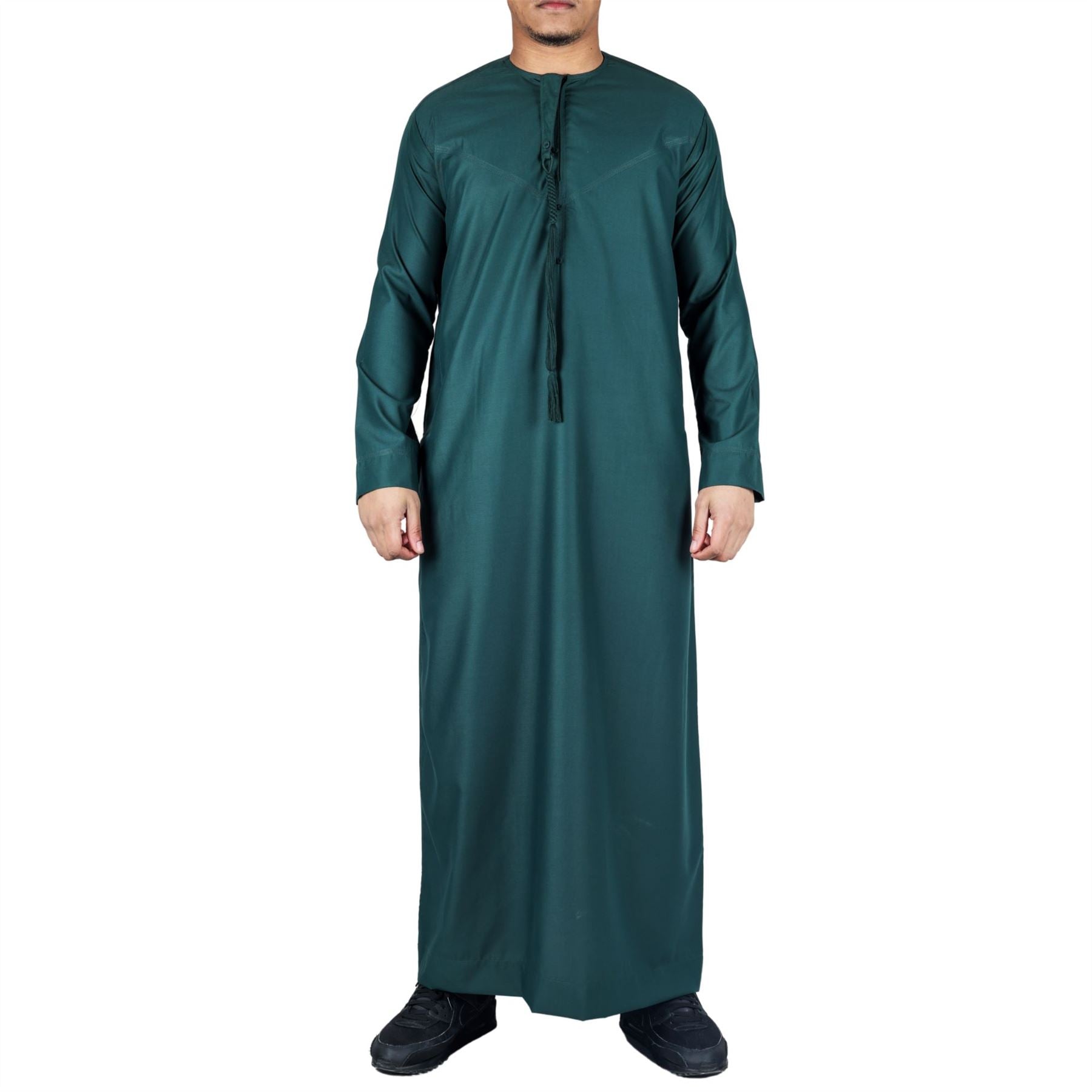 Men's Thobe Emirati Omani Jubba Islamic Clothing Muslim Kaftan Eid Robe Arab String Tassel