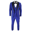 Mens 3 Piece Blue Black Satin Tuxedo Dinner Suit Tailored Fit Wedding Prom Groom - Knighthood Store