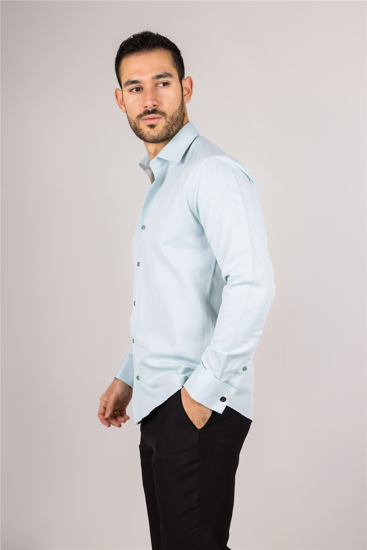 Men's Olive Green Long Sleeve Regular Fit Double Cuff Twill Oxford Shirt