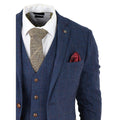 Mens Blue 3 Piece Suit Herringbone Tweed Checked Formal Dress Suits - Knighthood Store