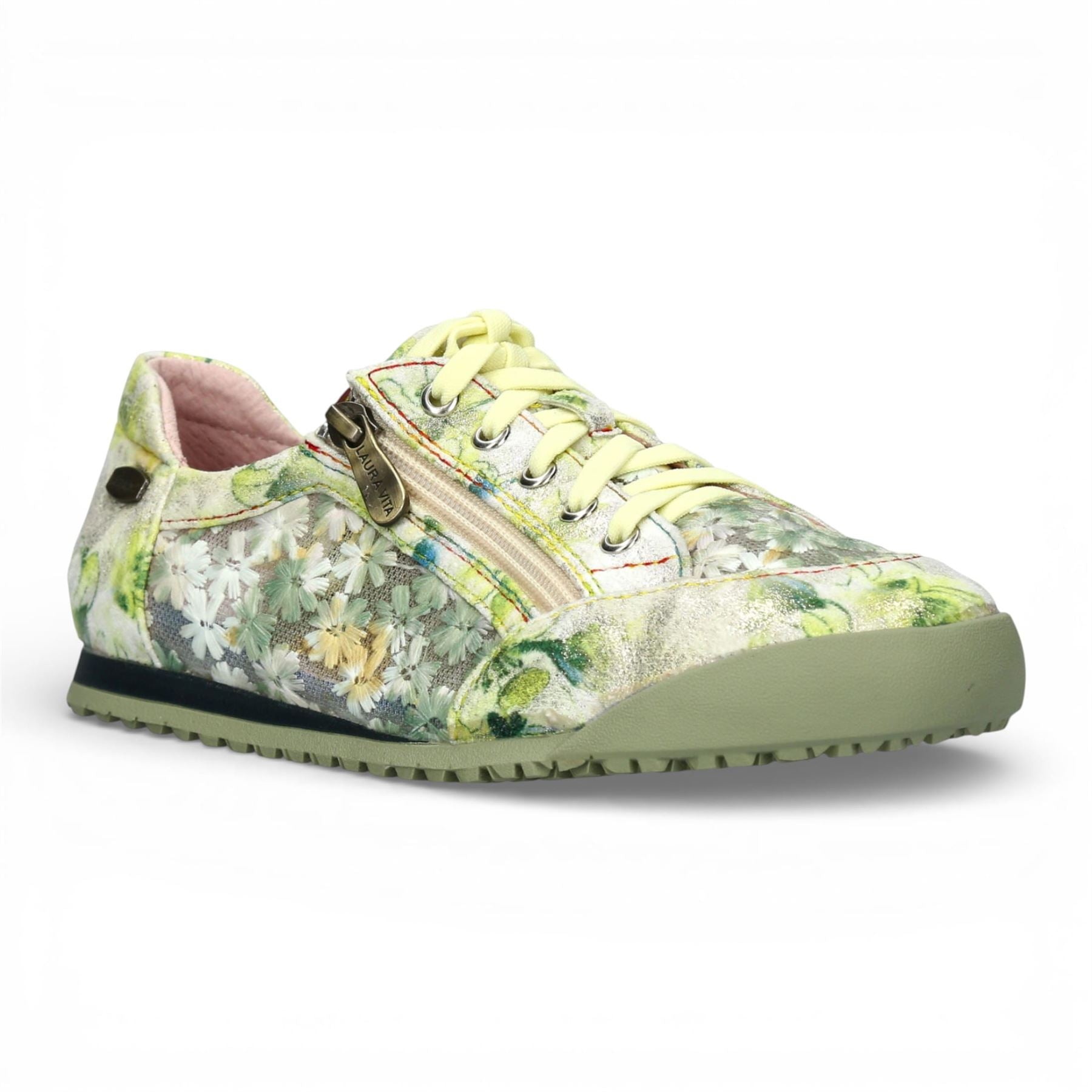 Tivanao 05 - Women's Yellow Floral Leather Sneakers