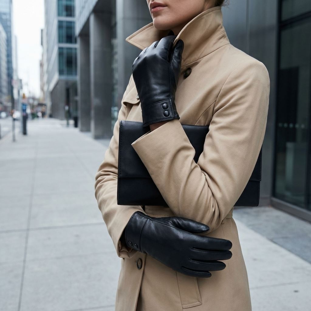 Women's Genuine Leather Decorative Buttons Gloves