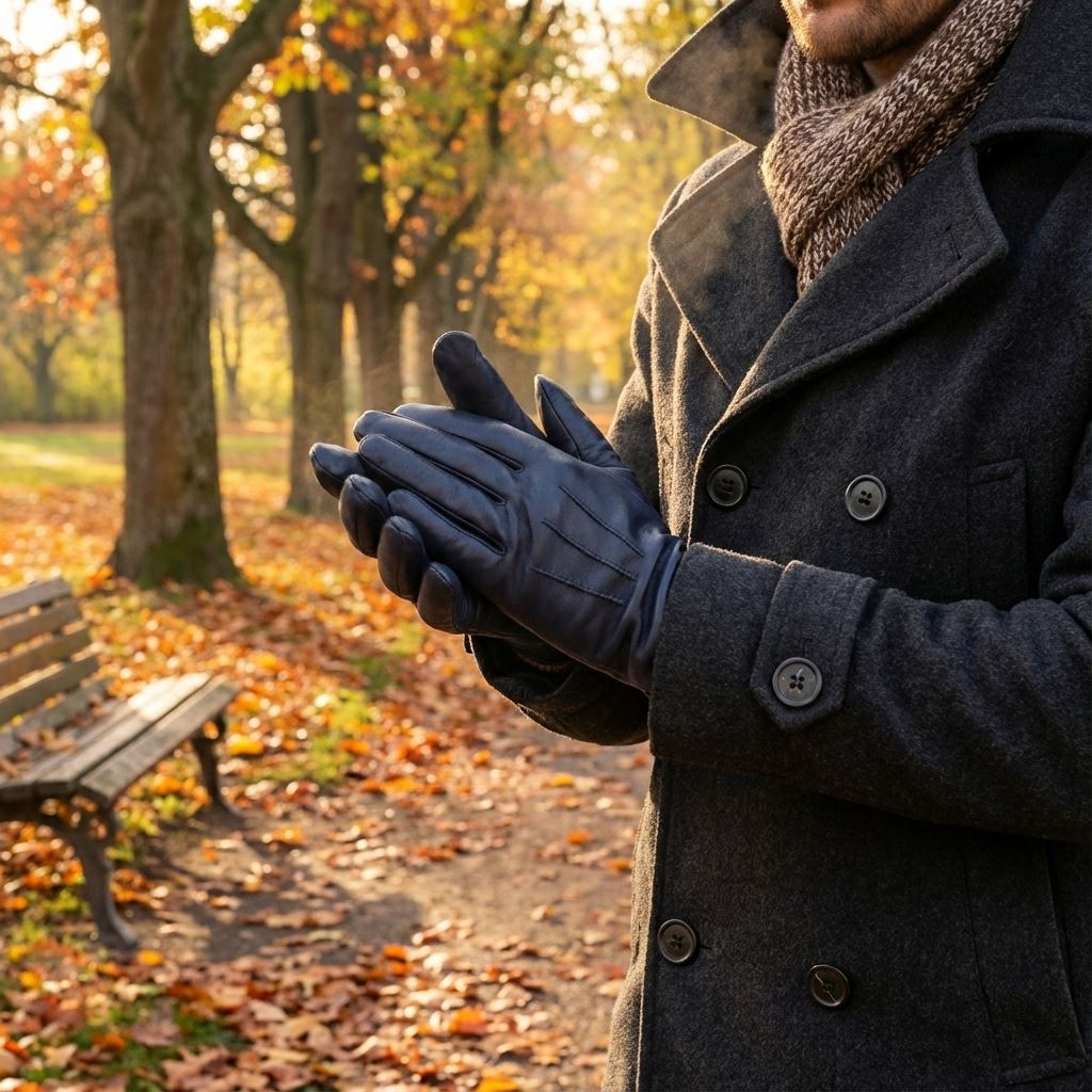 Men's Leather Wool Lined Elastic Wrist Gloves