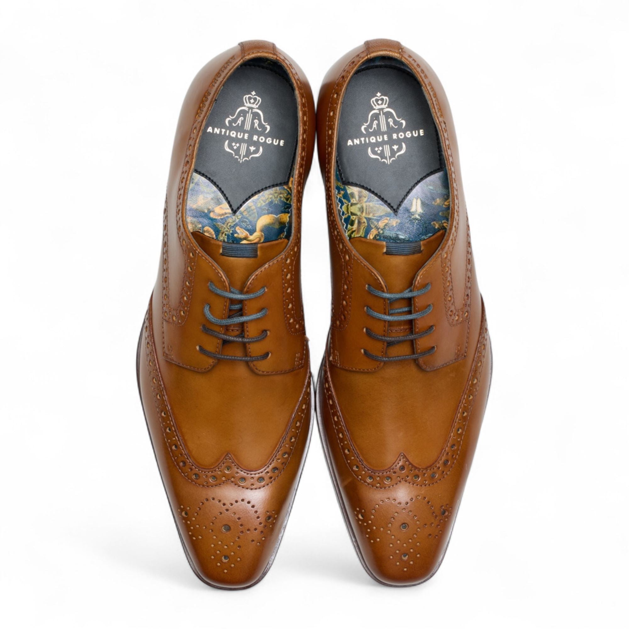 Men’s Tan Brown Leather Oxford Derby Classic Formal Lace-Up Brogue Shoes