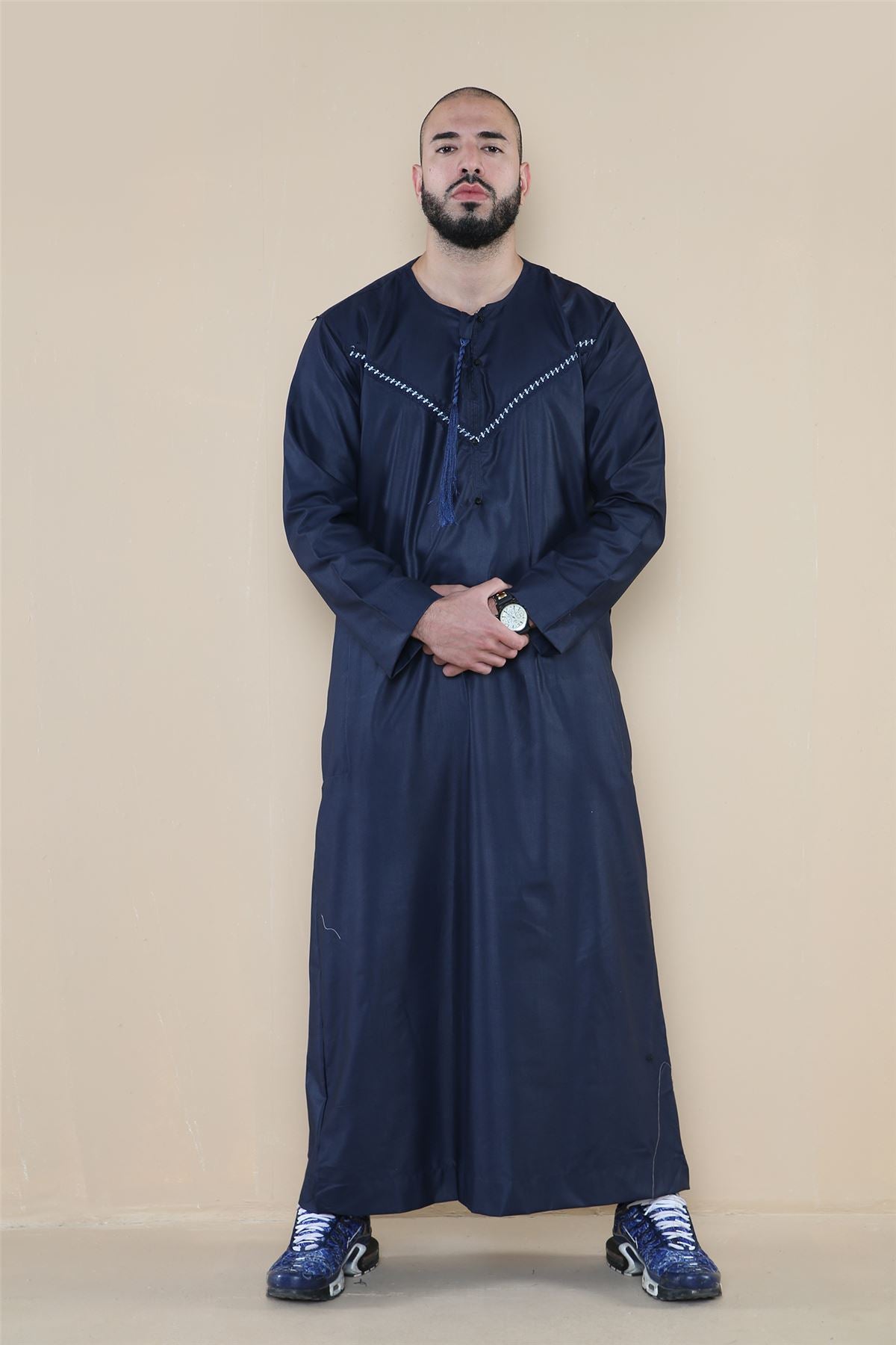 Mens Thobe Jubba Islamic Clothing Muslim Kaftan Emirati Omani Robe Casual Cotton