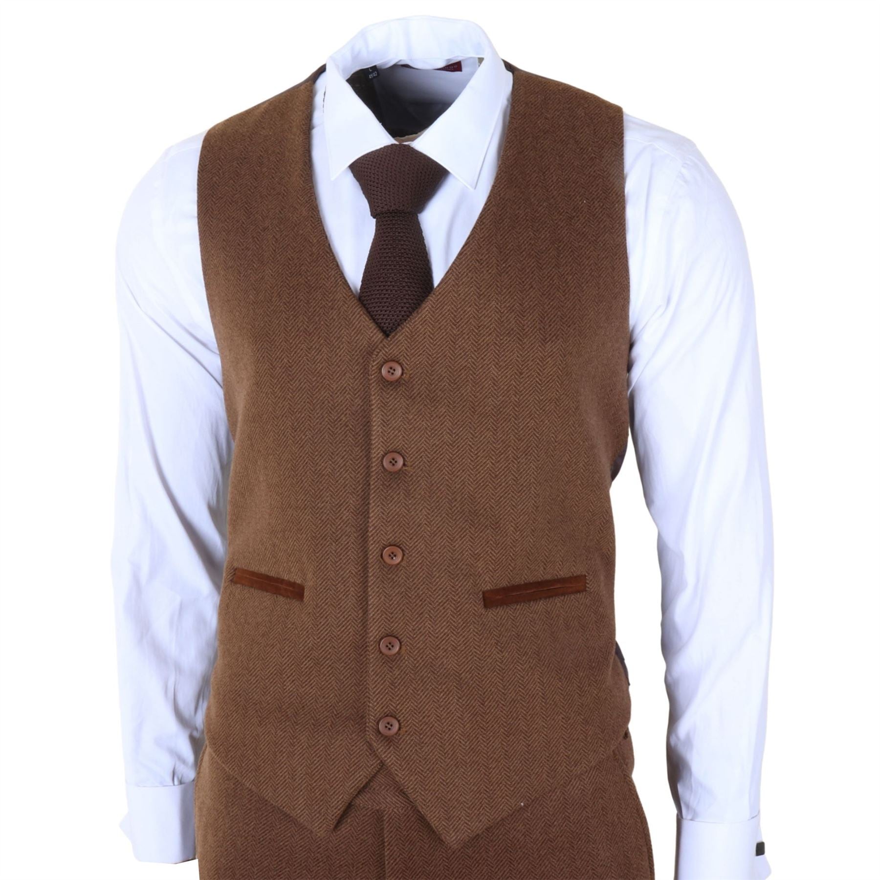 IM42 - Men's Brown 3 Piece Tweed Herringbone Suits