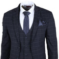 Men's Suit Navy Blue Checked Tailored Fit 3 Piece Formal Dress - Knighthood Store