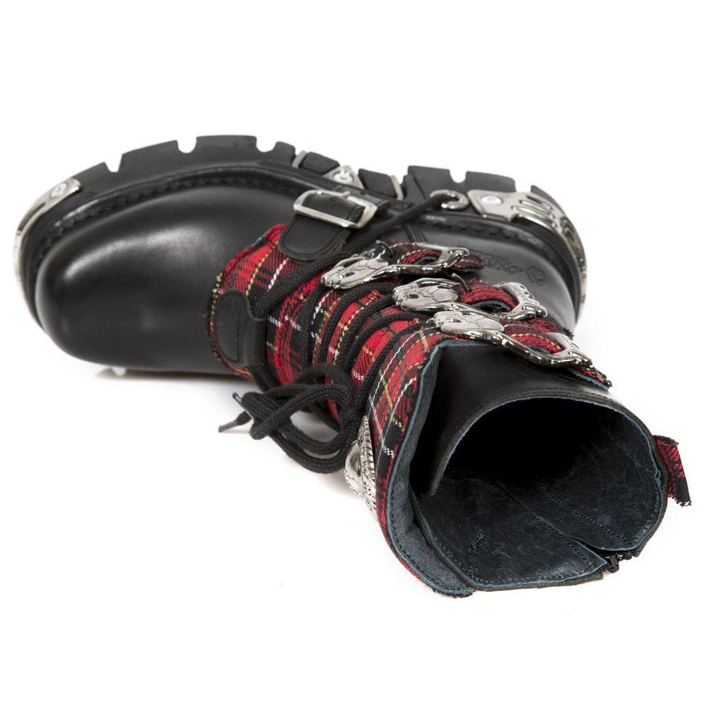 New Rock 391T-S1 Black Leather Tartan Gothic Boots Punk EMO Military - Knighthood Store