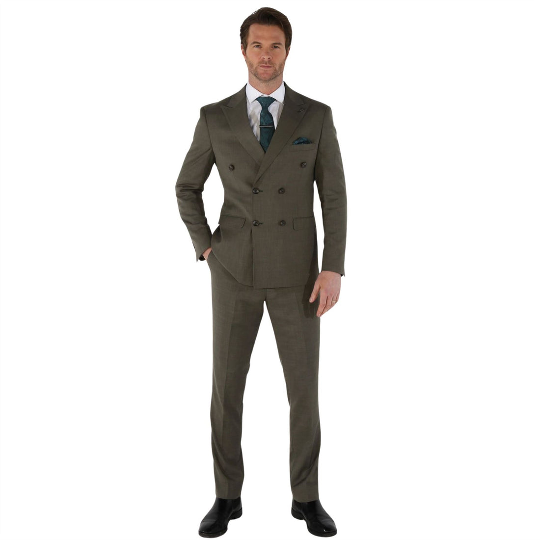 Men's Suit 2 Piece Sage Green Double Breasted Tailored Fit Summer Wedding