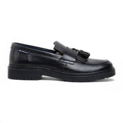 Men's Black Leather Chunky Sole Tassel Loafer Shoes