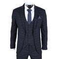 Men's Suit Navy Blue Checked Tailored Fit 3 Piece Formal Dress - Knighthood Store