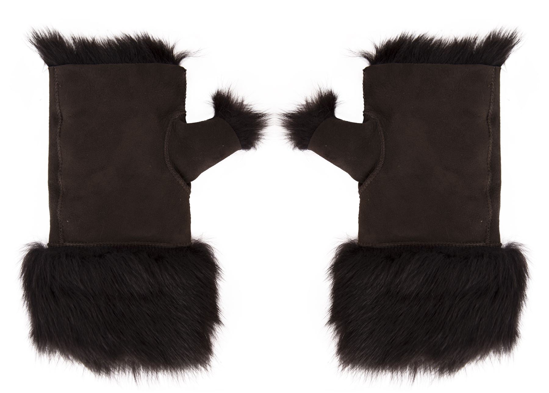 Women’s Suede Leather Shearling Lined Fingerless Gloves