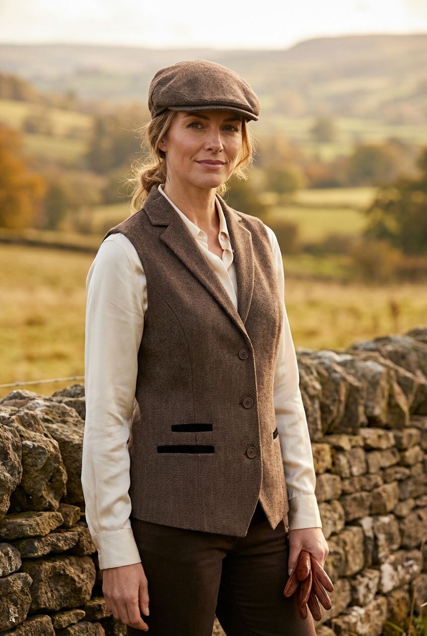 IMW-02 - Women's Oak Tweed Herringbone Blazer Waistcoat