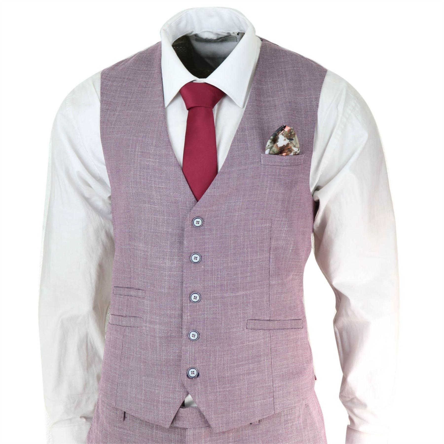 Mens 3 Piece Suit Blush Pink Summer Linen Tailored Fit Wedding Prom Classic - Knighthood Store