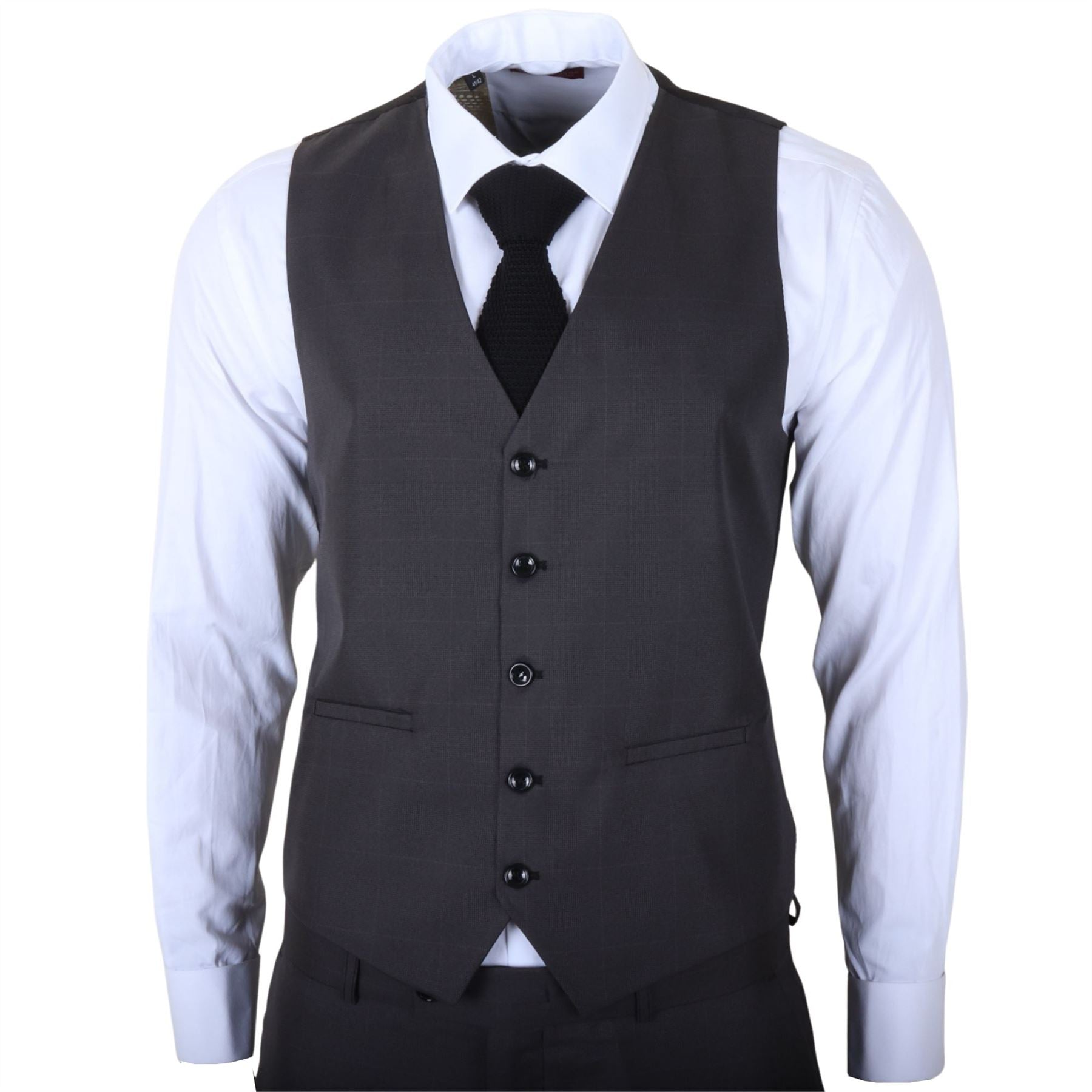 IM51 - Men's Charcoal Check 3 Piece Tailored Fit Suit