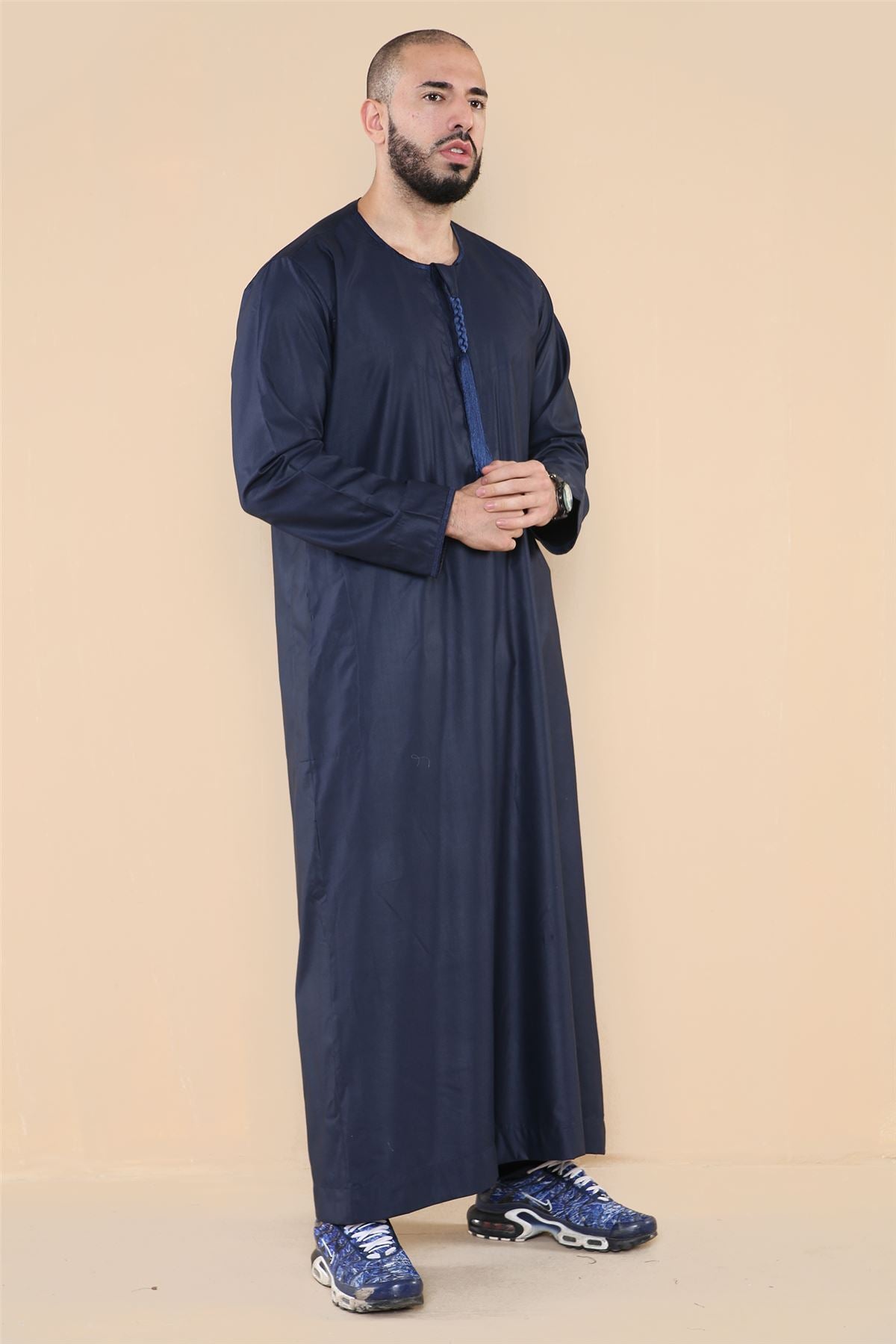 Mens Thobe Jubba Islamic Clothing Muslim Kaftan Emirati Omani Robe Arab Tassel