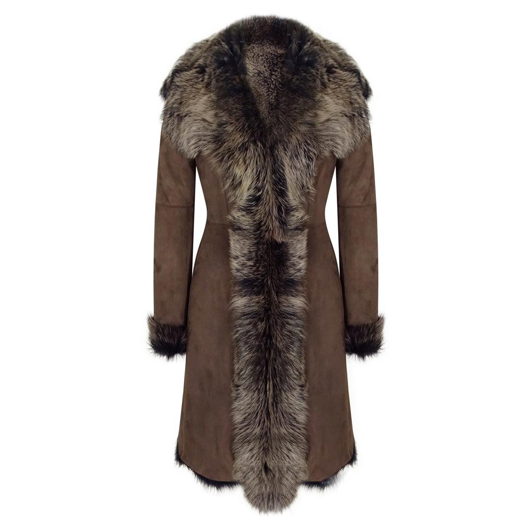 Ladies Women Gold Brown 3/4 Length Warm Luxury Toscana Sheepskin Coat - Knighthood Store