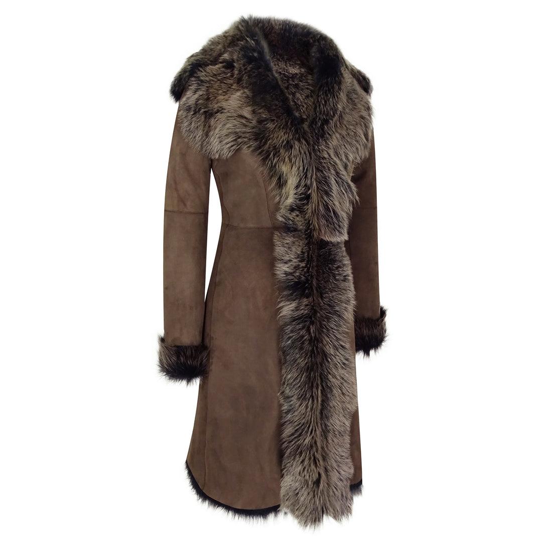 Ladies Women Gold Brown 3/4 Length Warm Luxury Toscana Sheepskin Coat - Knighthood Store