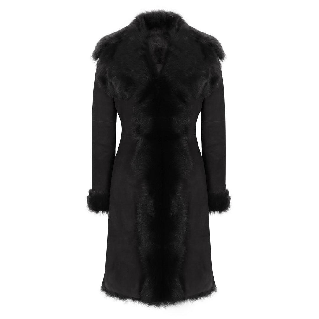 Black Luxury 3/4 Length Ladies Suede Real Toscana Sheepskin Coat Tailored Fit - Knighthood Store