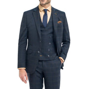 Men's Blazer Navy Check Sport Coat Plaid Tailored Fit Suit Jacket