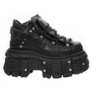 New Rock M-TANK106-C2 Unisex Black 100% Leather Goth Platform Space Shoes - Knighthood Store