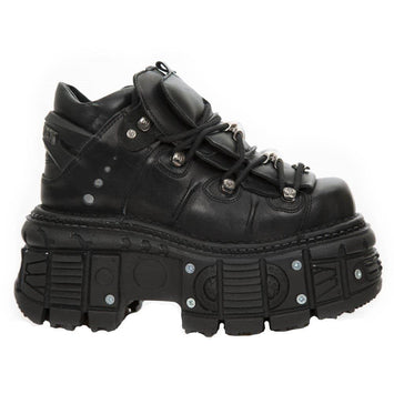 New Rock M-TANK106-C2 Unisex Black 100% Leather Goth Platform Space Shoes - Knighthood Store