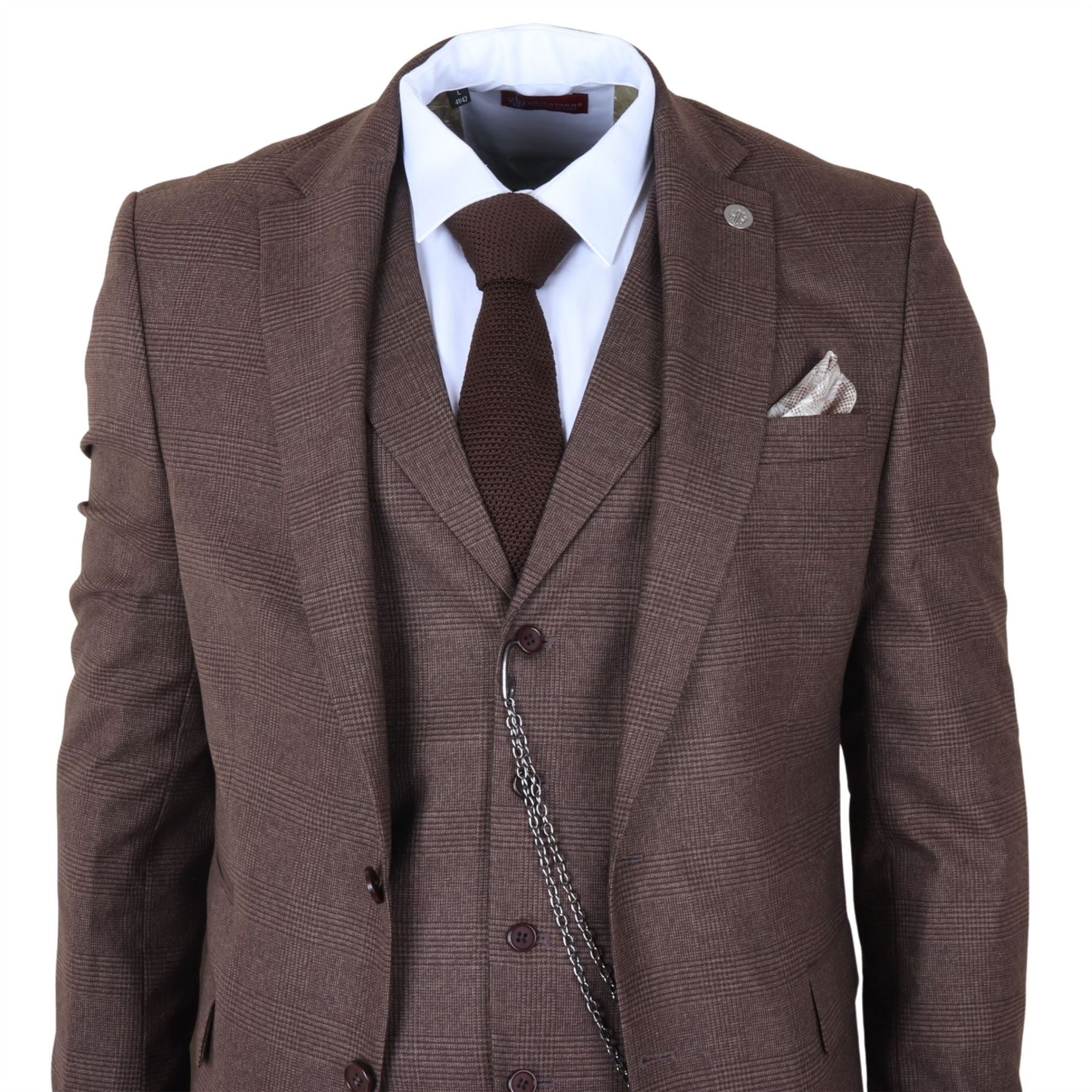 TP-50 - Men's Brown 3 Piece Prince Of Wales Check Suit
