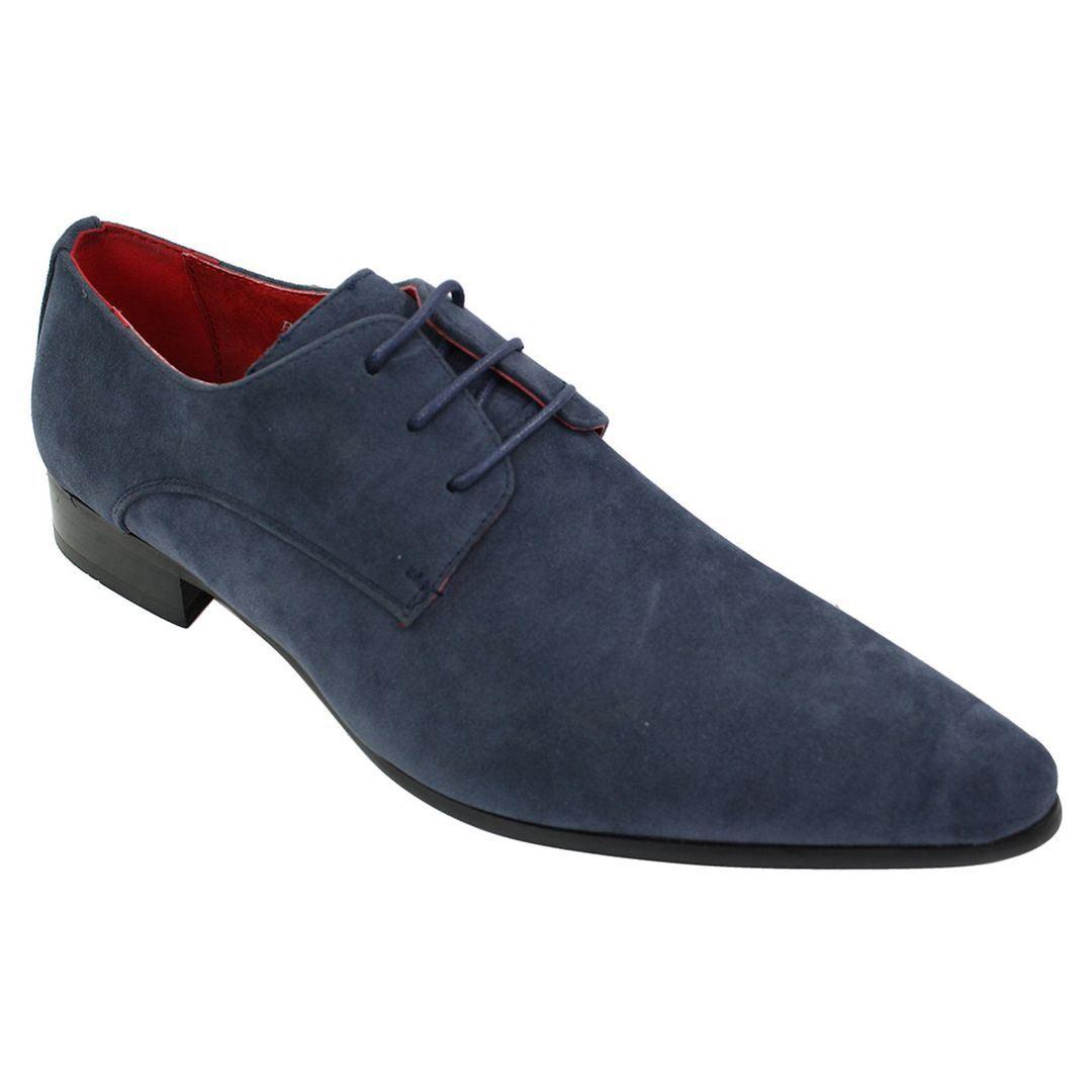 Mens Laced Pointed Suede Leather Blue Italian Design Shoes Smart Casual - Knighthood Store