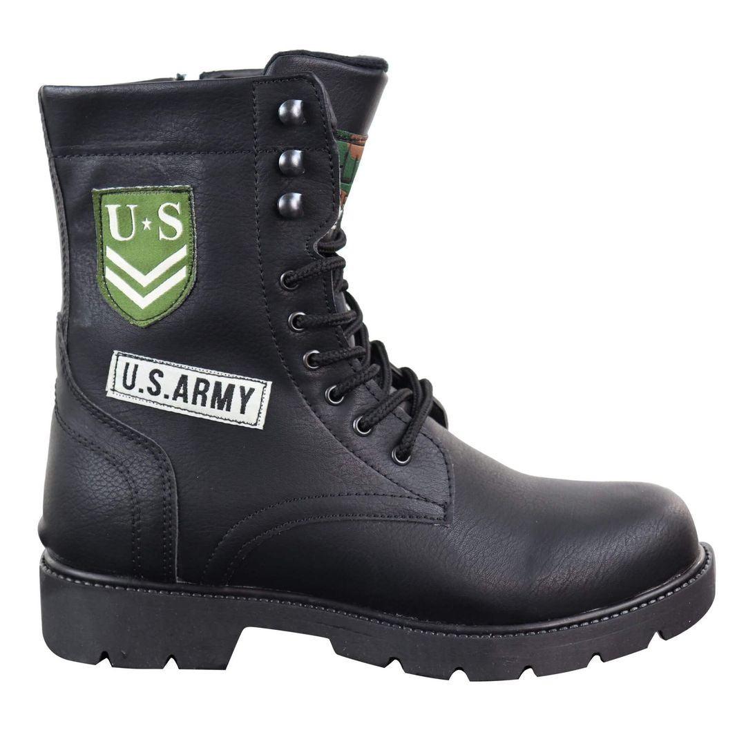 Mens US Military Army Laced Zip Ankle Boots Casual Combat Hiking PU Leather - Knighthood Store