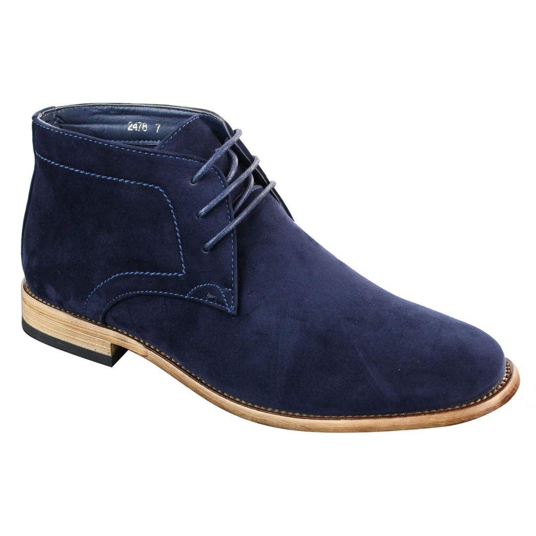 Mens Suede Lace Ankle Chukka Boots Chelsea Dealer Shoes Navy Blue Brown Black PU - Knighthood Store