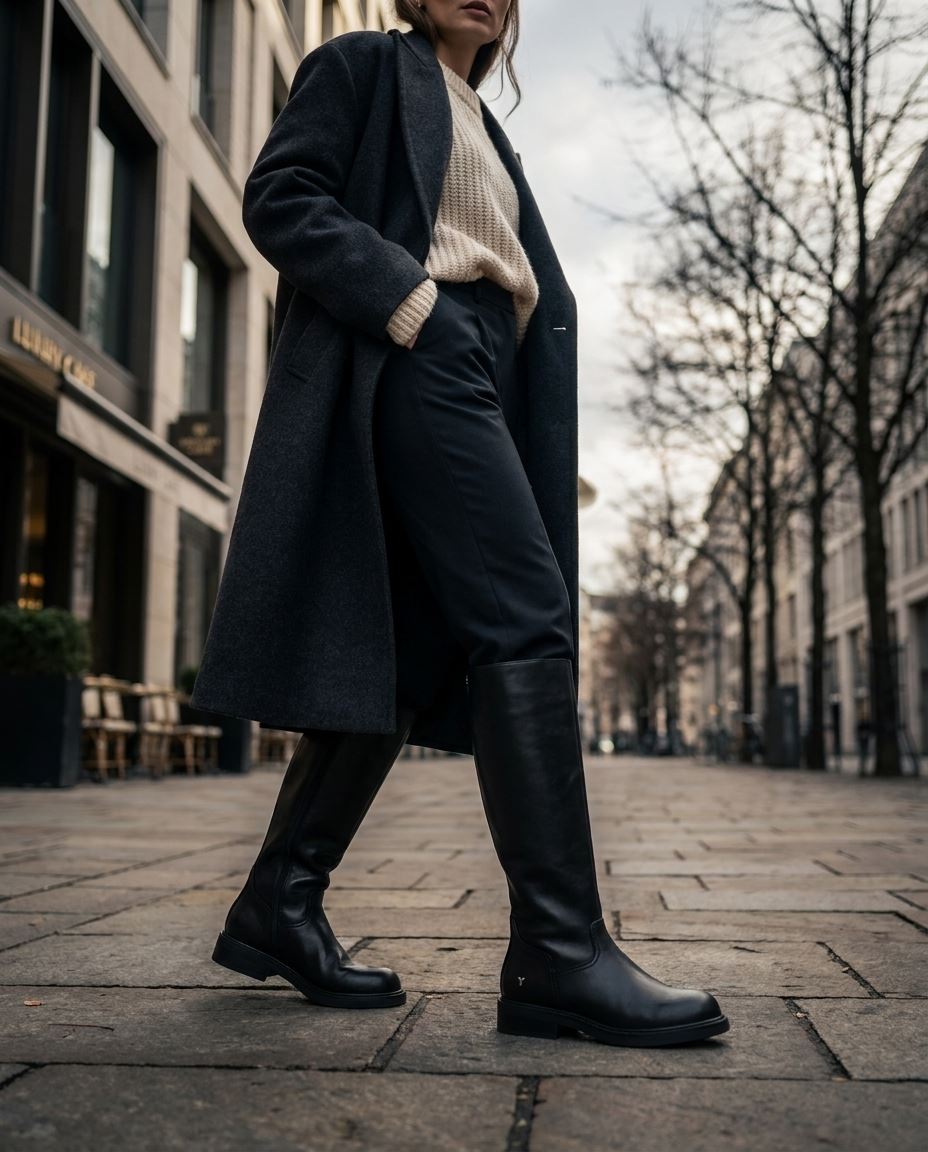 Blessing - Women's Black Faux Leather Knee High Boots