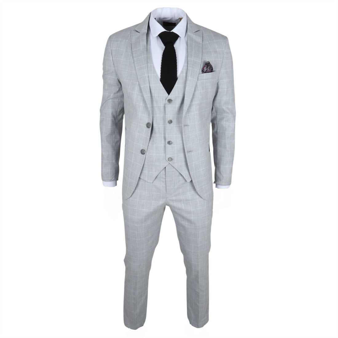 Men's Suit Grey Checked Tailored Fit 3 Piece Formal Dress
